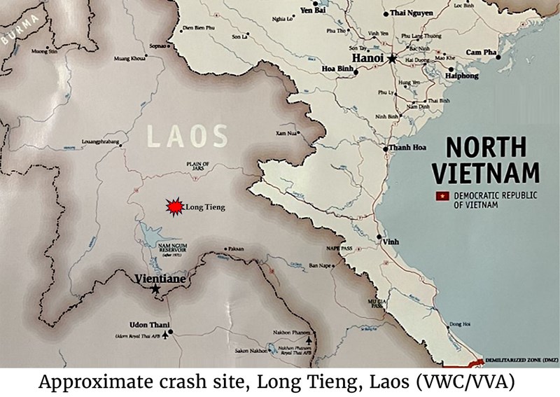 Map of the approximate crash site, Long Tieng, Laos (VWC/VVA)